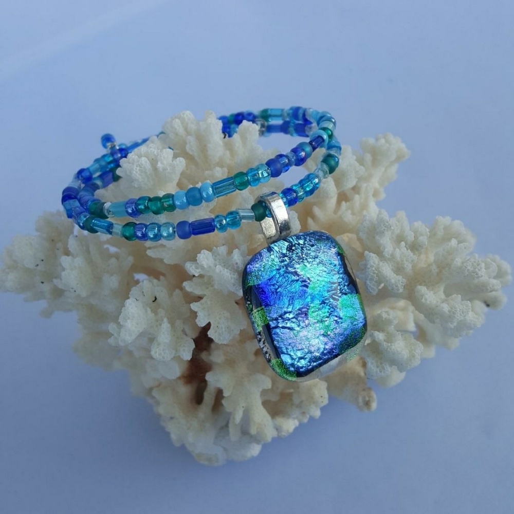 SOLD!!Flutter by Butterfly Dichroic Glass necklace